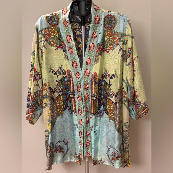 Johnny Was Silk Kimono Topper Jacket Reversible Multi Color Size 1X - Picture 6 of 15